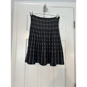 Max Studio NWT Ribbed Knit Mini Skirt Black Beige Stripe A-Line Sz S